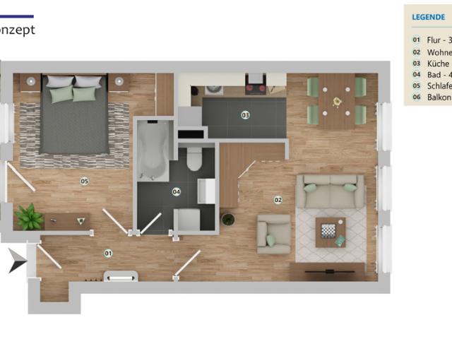 2 Raum Wohnung mit Balkon & Einbauküche 781