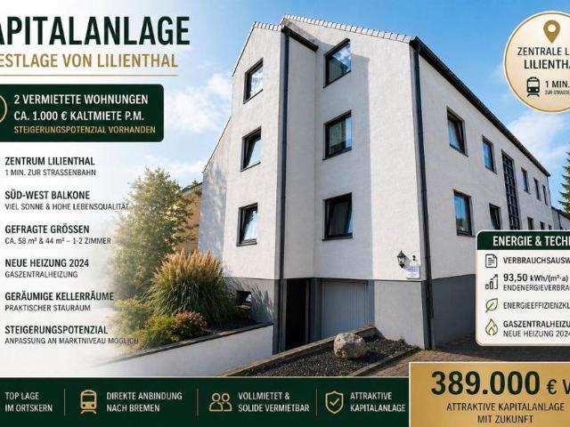 2 vermietete Wohnungen im Zentrum von Lilienthal Mitte