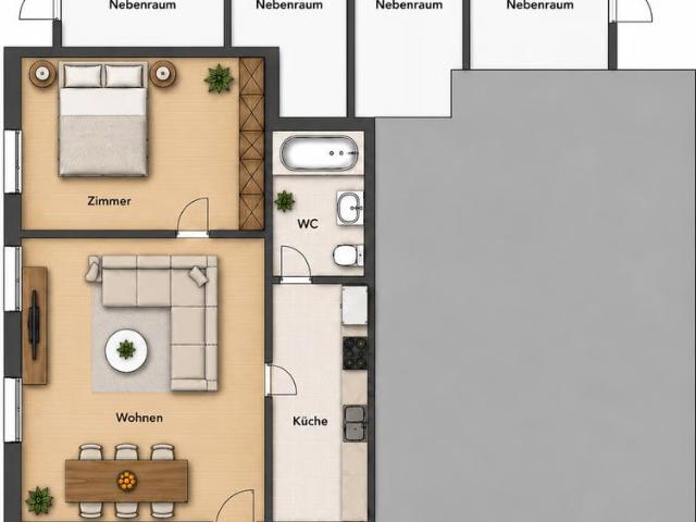 2 Zimmer, 43 m², EG
