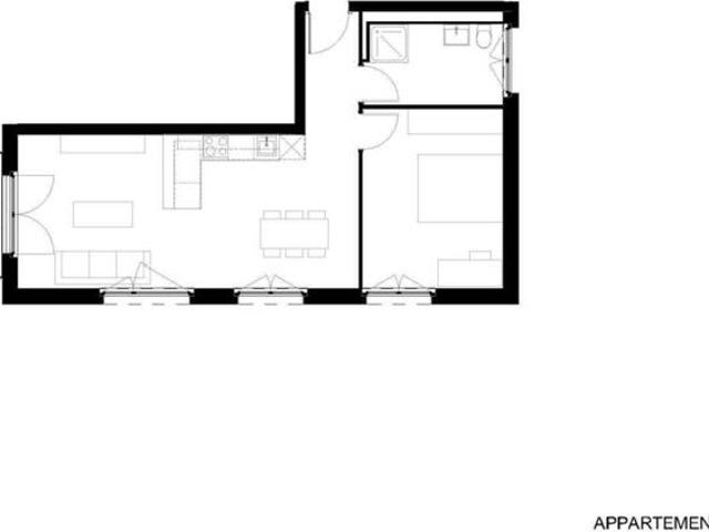 2 Zimmer, 53 m², 1. Stock