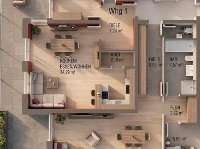 2 Zimmer Wohnung mit Aufzug und Tiefgarage, Terrasse in Karlsdorf
