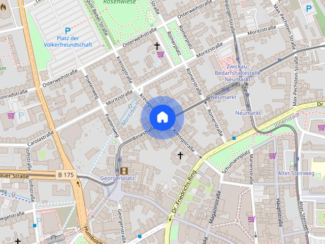 2 Zimmer Wohnung im Zwickauer Zentrum mit EINBAUKÜCHE, ERKER, PERSONENAUFZUG und PKW Stellplatz zu vermieten!
