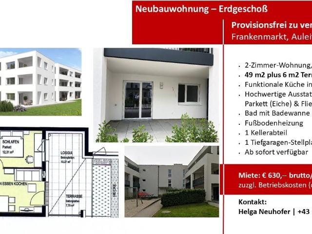 2 Zimmer Wohnung in Frankenmarkt provisionsfrei zu vermieten