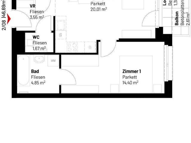 2 Zimmer Wohnung inkl hochwertiger Markenküche mit Geschirrspüler und Mikrowelle und Kellerabteil / ALF44 Top 2 08