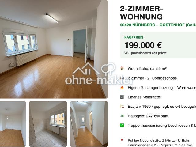 2 Zimmer ETW in Nürnberg GoHo — provisionsfrei, 2 Min zur U Bahn
