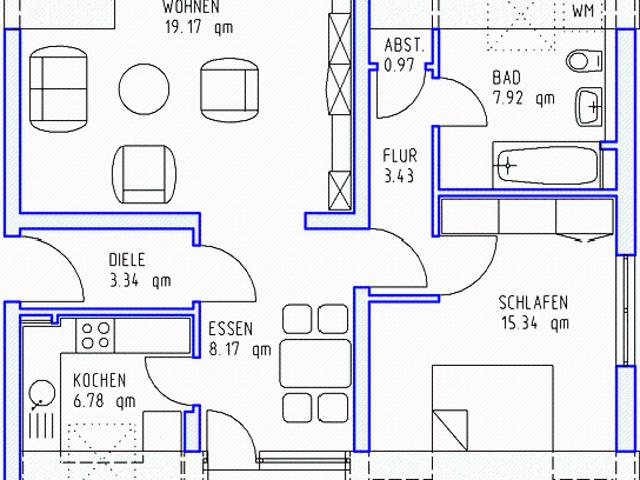 2 Zimmer, Küche, Bad, Loggia, Stellplatz, 3.OG rechts