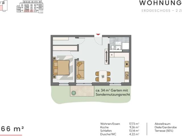 2 Zimmer Neubau Eigentumswohnung mit Gartenanteil in Leonberg B2