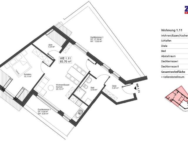 2 Zimmer Penthousewohnung mit großer Dachterrasse
