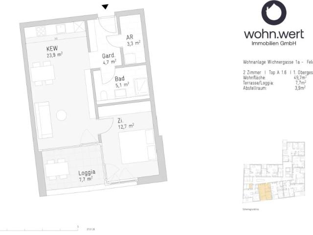 2 Zimmerwohnung am Jahnplatz inmitten von Feldkirch Erstbezug zu mieten Top A1.6