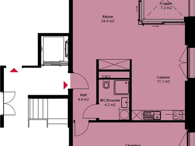 2.5 Zimmer, 66 m², 1. Stock