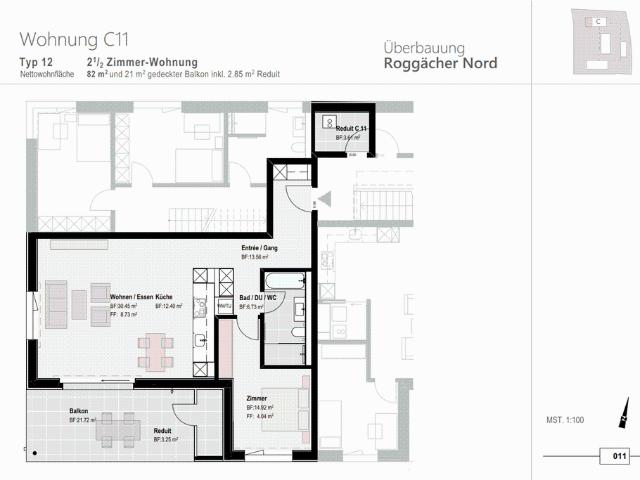 2.5 Zimmer, 82 m², 3. Stock