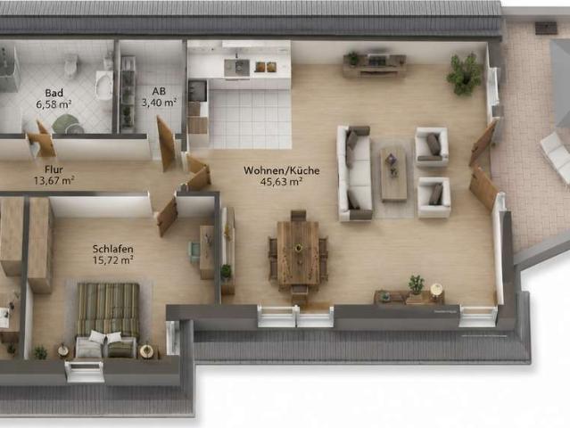 2.649 €/m² Kaufpreis inkl. KfW Förderung Penthouse mit Dachterrasse und Aufzug, WE 6, DG