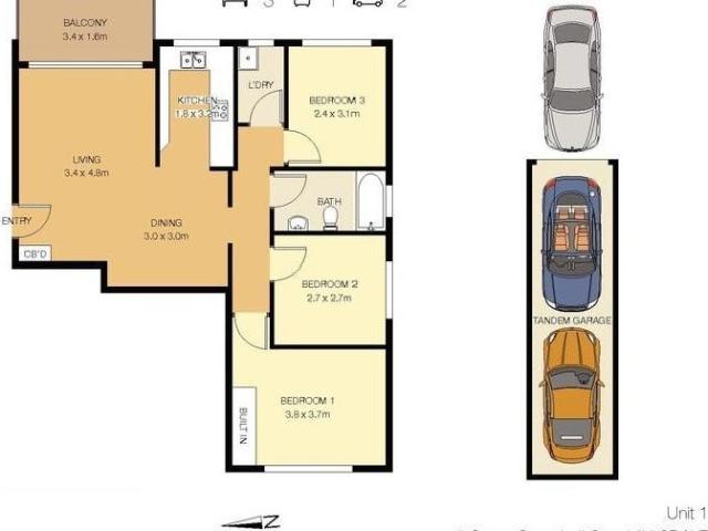 3 Bedroom 1st Floor Unit with tandem garage plus carspace