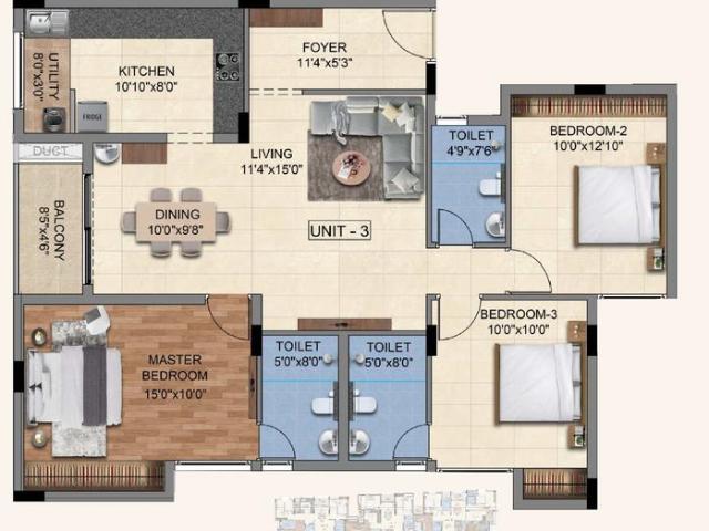 3 BHK Apartment in Chromepet for resale Chennai. The reference number is 17889532