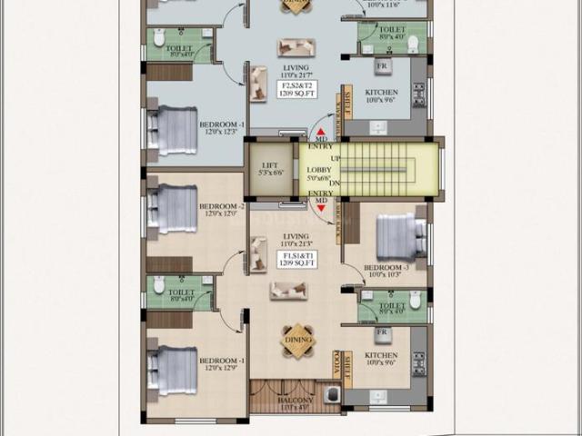 3 BHK Apartment in Adambakkam for resale Chennai. The reference number is 20529022