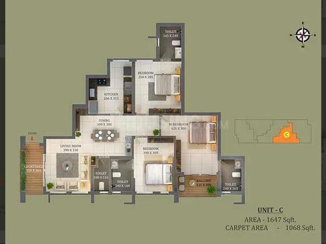 3 BHK Apartment in Edappally for rent Kochi. The reference number is 21158321