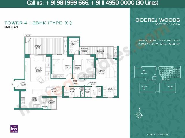 3 BHK Apartment in Sector 43 for rent Noida. The reference number is 19299430
