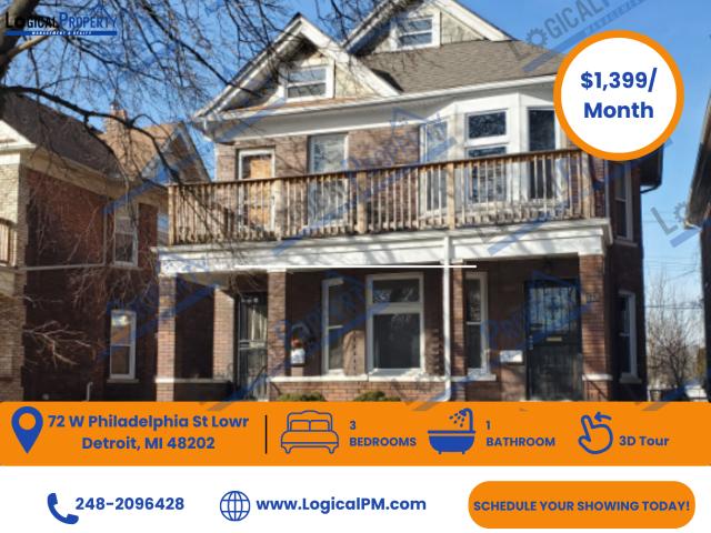 3 BR, 1 BA Apartment 72 W Philadelphia St Lowr, Detroit, MI 48202