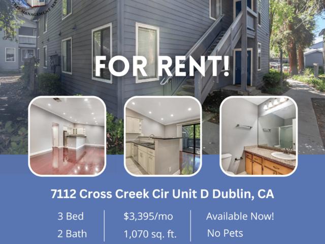 3 BR, 2 BA Apartment 7112 Cross Creek Circle, Dublin, CA 94568