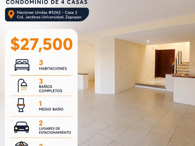 3 PISOS CASA en RENTA sobre NACIONES UNIDAS | Condominio de 4 Casas