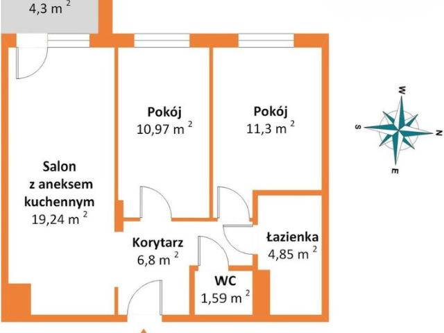 3 pok. na Białołęce 54,75 m². Świetny rozkład!