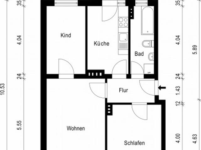 3 Raum Wohnung mit Balkon im Grünen