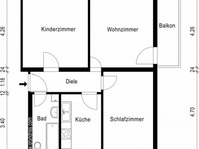 3 Raum Wohnung mit Balkon in Brückfeld