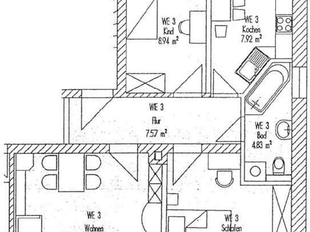 3 Raum Wohnung mit großem Balkon