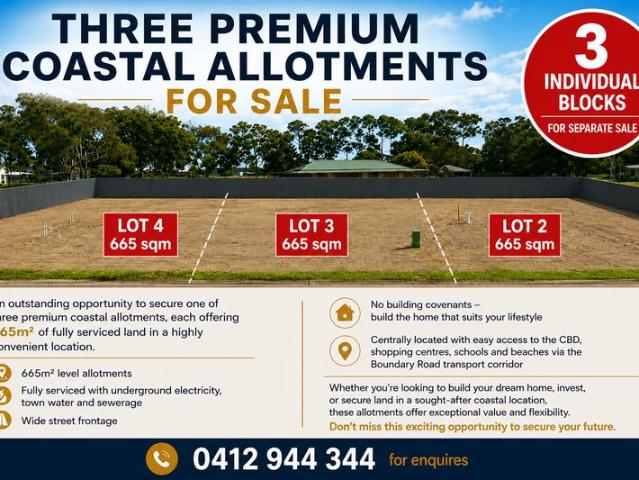 3 x INDIVIDUAL COASTAL ALLOTMENTS FOR SALE