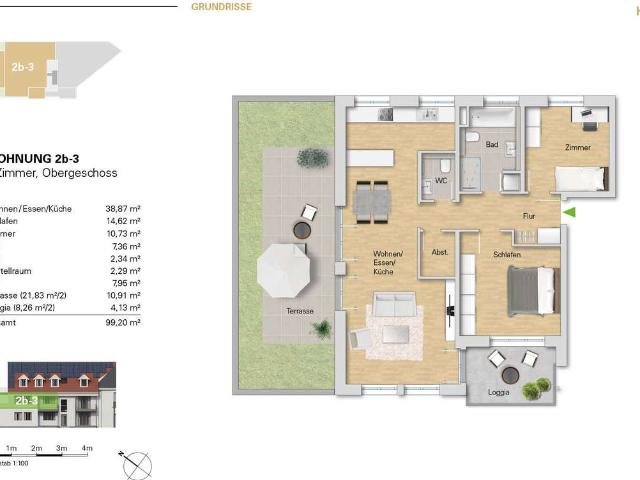 3 Zi. Neubauwohnung im 1.OG, WE 2b 3 mit sehr großer Terrasse + Balkon zu verkaufen
