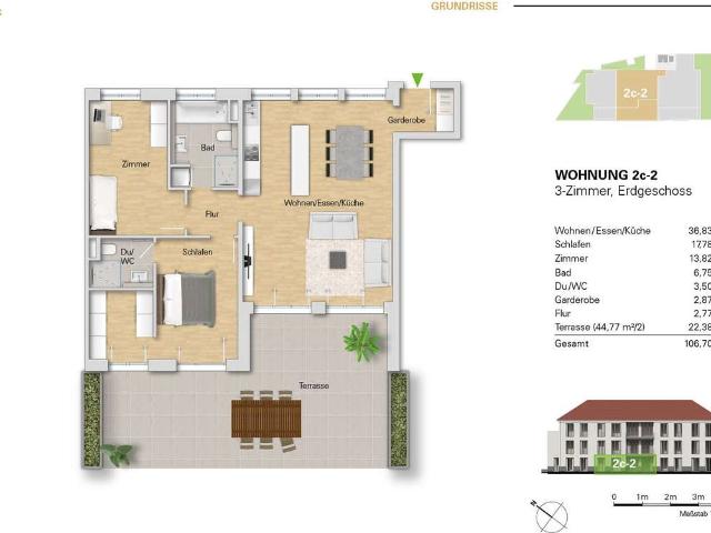 3 Zi. Neubauwohnung im EG, WE 2c 2 mit Terrasse zu verkaufen