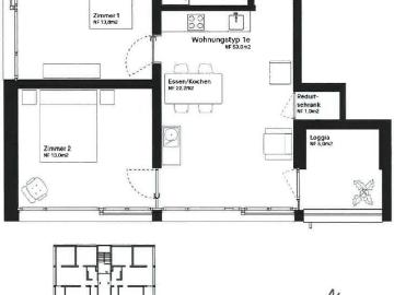 3 Zimmer, 58 m², 8. Stock