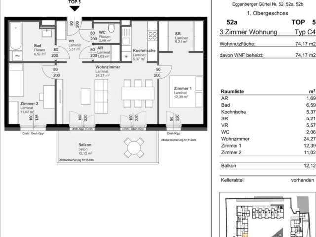 3 Zimmer Wohnung mit Balkon in Graz