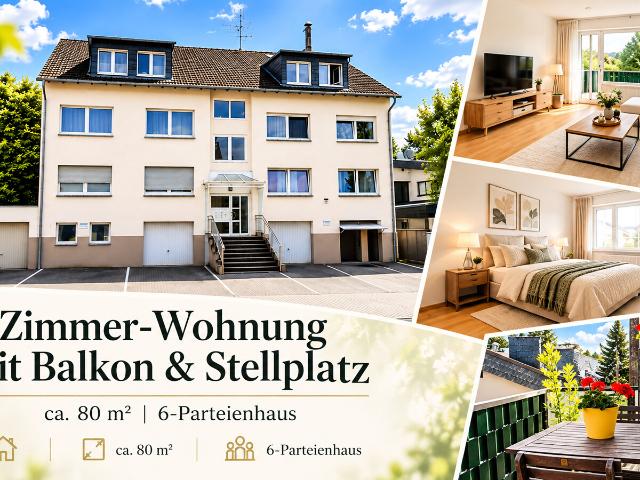 3 Zimmer Wohnung mit Balkon & Stellplatz, ca. 80 m² im gepflegten 6 Parteienhaus