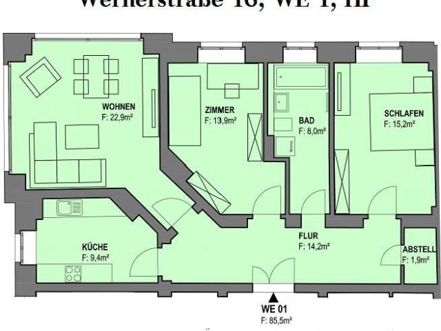 3 Zimmer Wohnung mit Gartenterrasse in einem sanierten Gründerhaus