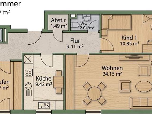 3 Zimmer Wohnung mit großem West Balkon und Einzelgarage