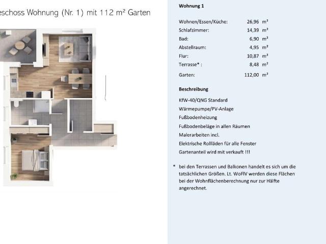 3 Zimmer Wohnung Nr. 1 mit 112 m² Garten