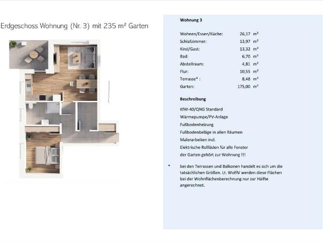 3 Zimmer Wohnung Nr. 3 mit 235 m² Garten