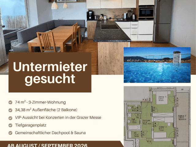 3 Zimmer Wohnung in der Nähe der Grazer Messe Zentrale Lage Privat, befristet, ohne Makler