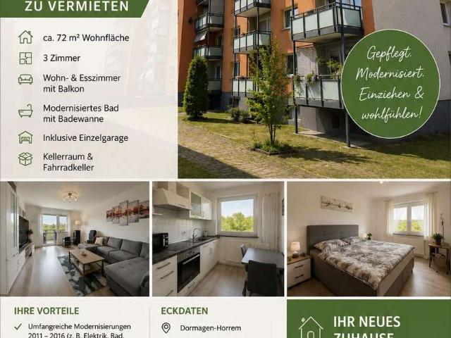 3 Zimmer Wohnung in Dormagen inklusive Küche und Garage