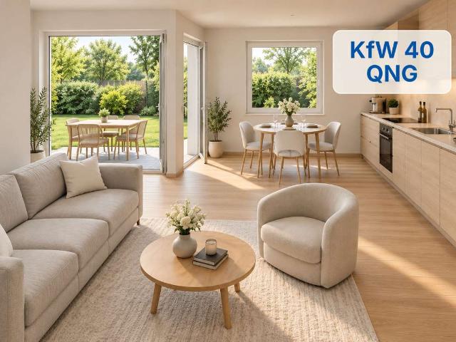 3 Zimmer + ca. 83 m² Garten: Neubau EG Wohnung, KfW 40 QNG, Rohbau fertiggestellt