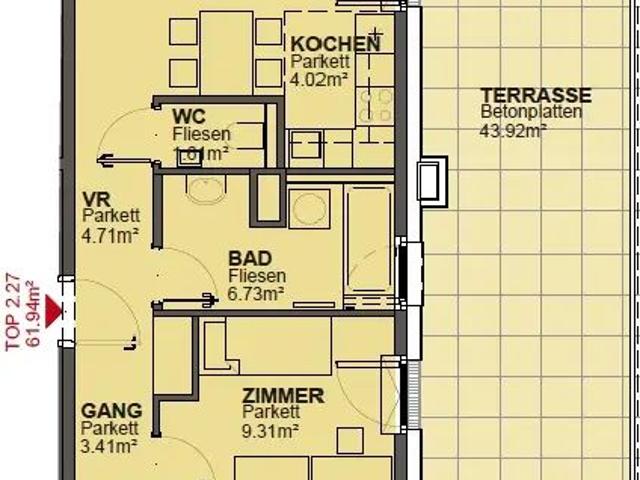 3 Zimmer DG mit 42m² Terrasse mit Blick ins Grüne nähe Marchfeldkanal