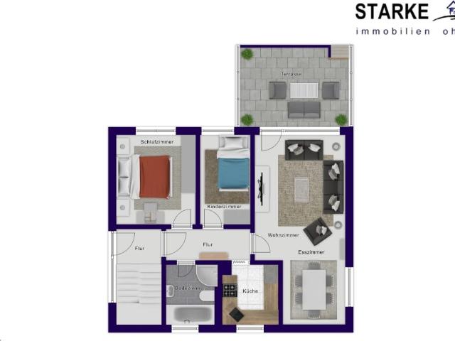 3 Zimmer Erdgeschosswohnung, Terrasse, Garten, 2 Carports, Garage