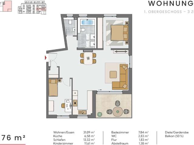 3 Zimmer Neubau Eigentumswohnung mit Loggia in Leonberg B6