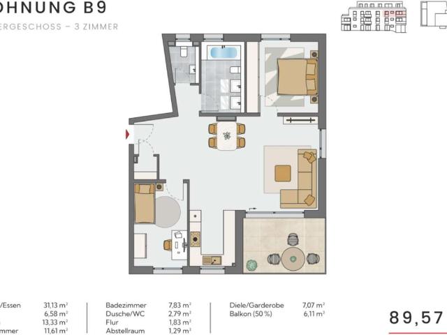 3 Zimmer Neubau Eigentumswohnung mit Loggia in Leonberg B9