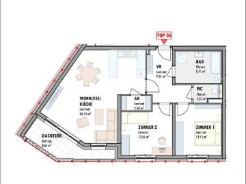 3 Zimmerwohnung im 1.Obergeschoß mit Dachterrasse