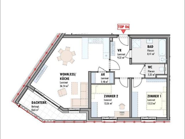 3 Zimmerwohnung im 1.Obergeschoß mit Dachterrasse