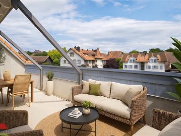Corcelles 3.5 Zimmer Neubau mit Terrasse und Galetas