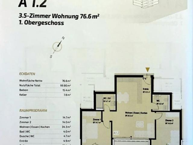 3.5 Zimmer, 77 m²