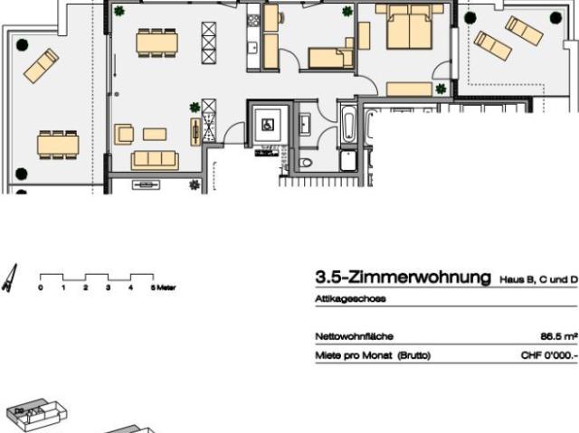 3.5 Zimmer, 86 m², 3. Stock